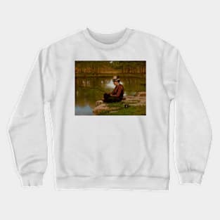 Waiting for a Bite, Central Park by John George Brown Crewneck Sweatshirt